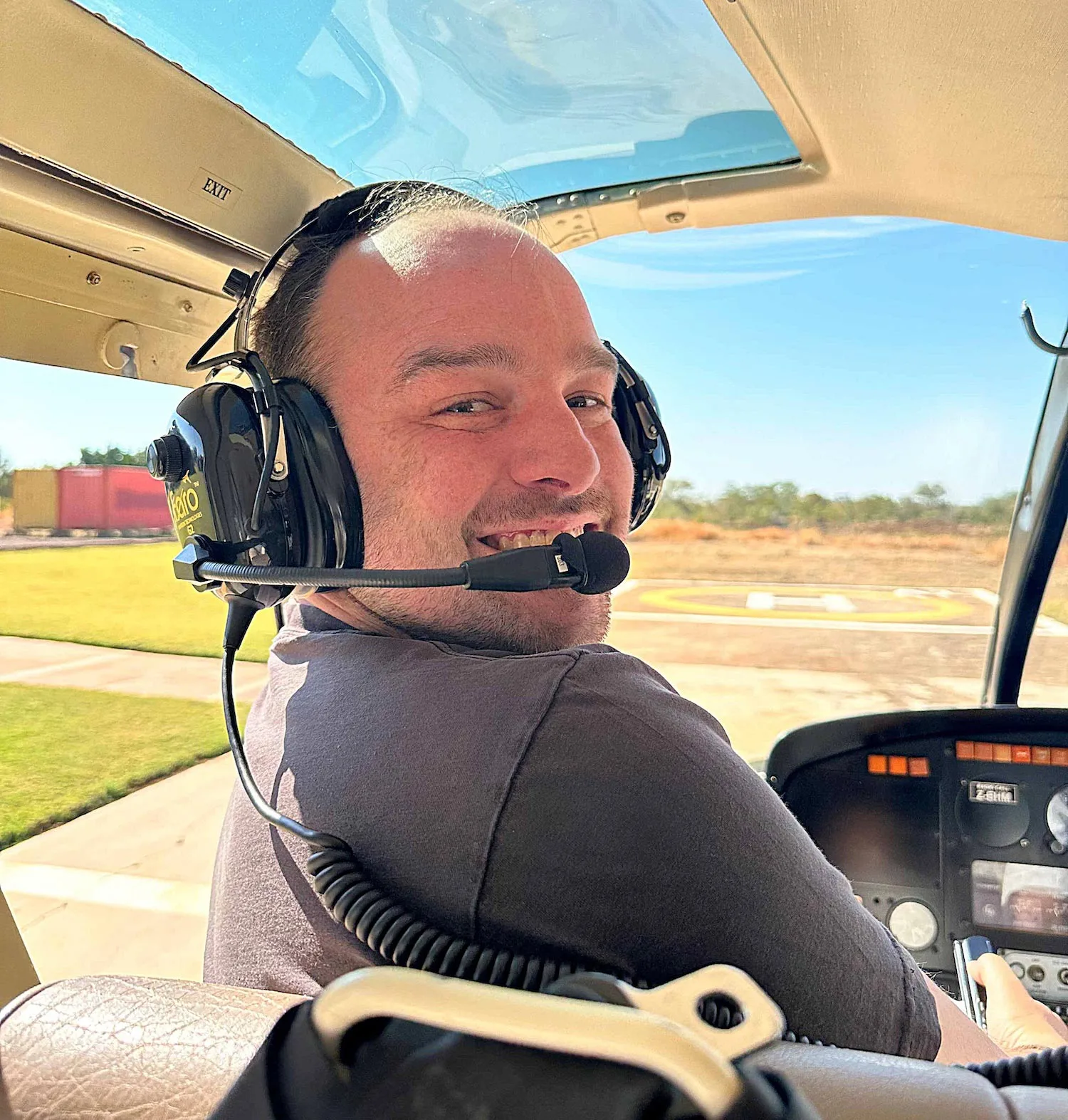 Steve ready to take-off on his surprise honeymoon flight over the Victoria Falls.