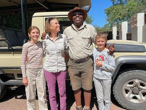Maddie, Alice and Henri in Chobe with Tefo