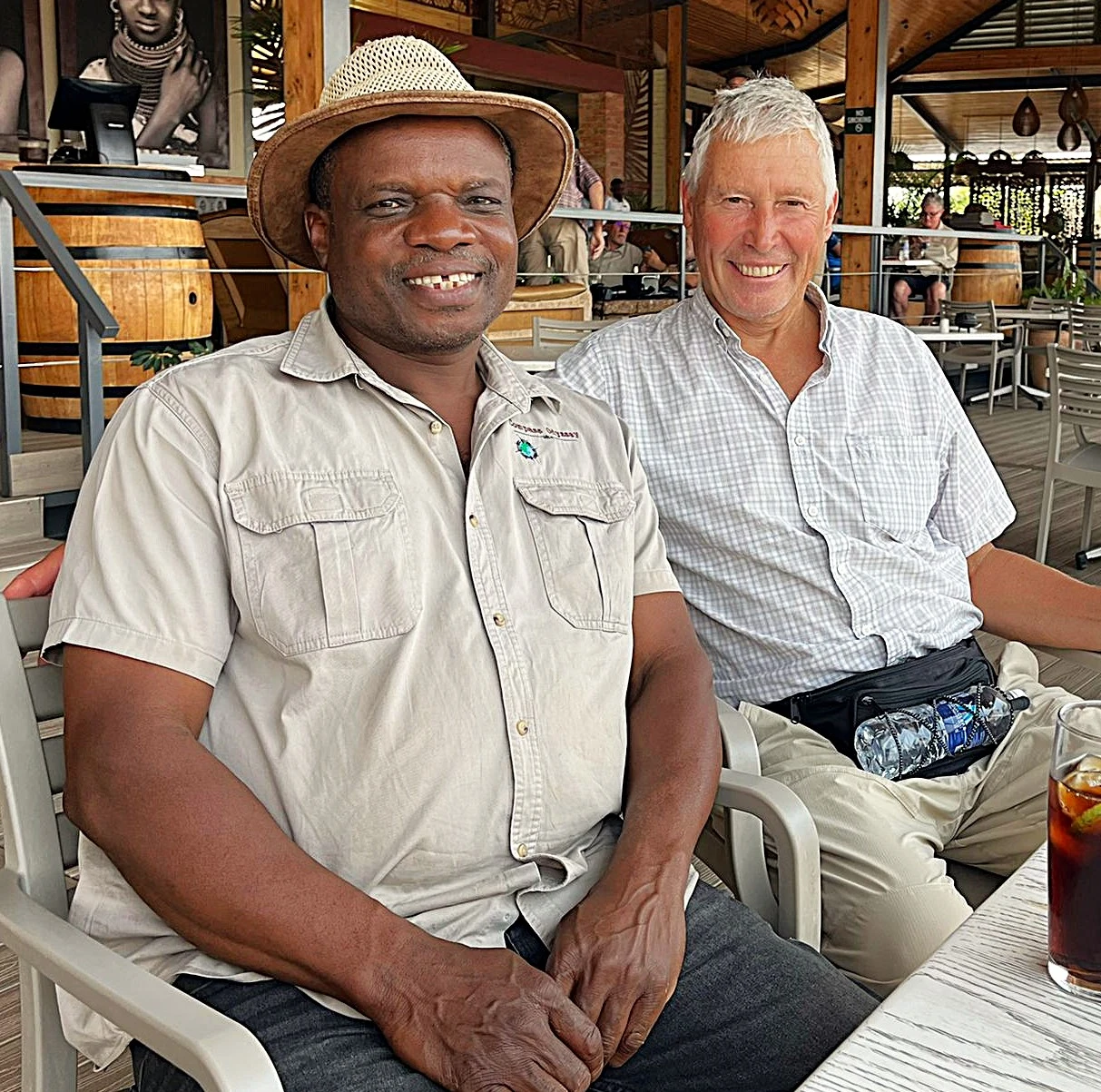 Mortimer - ready to assist our travellers in Victoria Falls (even when having lunch)